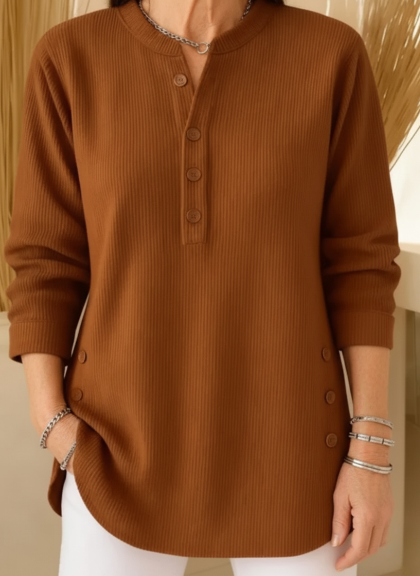 Elise - Camisola de Malha Lisa com Mangas Compridas
