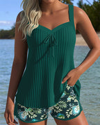 Rocío™ | Tankini às Riscas com Calção de Praia de Duas Peças