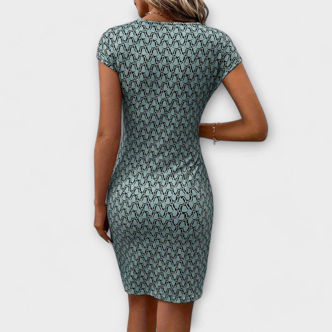 Emma - Vestido de Manga Curta com Corte Tulipa e Estampado Total