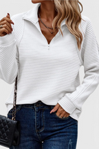 Helene - Camisola de Decote em V com Fecho e Manga Comprida