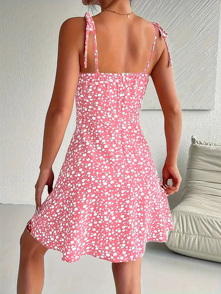 Vestido Mini de Mulher com Estampado Floral e Alças Anodadas