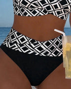 Bikini de Cintura Alta com Estampado Geométrico