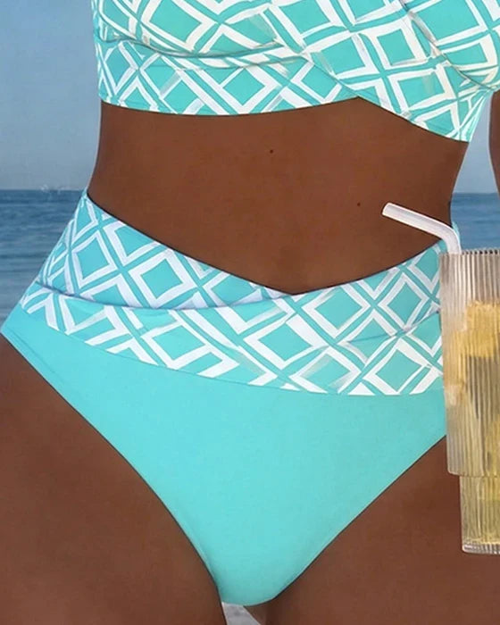Bikini de Cintura Alta com Estampado Geométrico