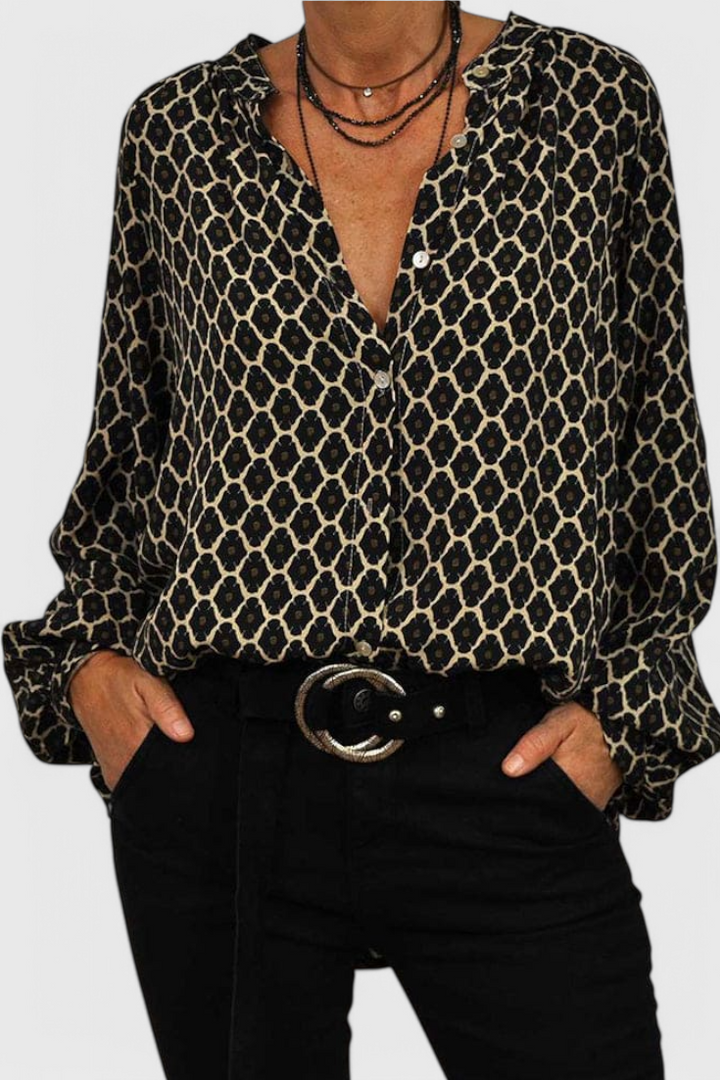 Jemima Blusa de Botões com Estampado Geométrico