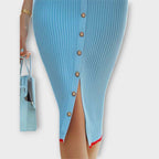 Sina - Vestidos Justos às Riscas em Azul Pastel com Estilo