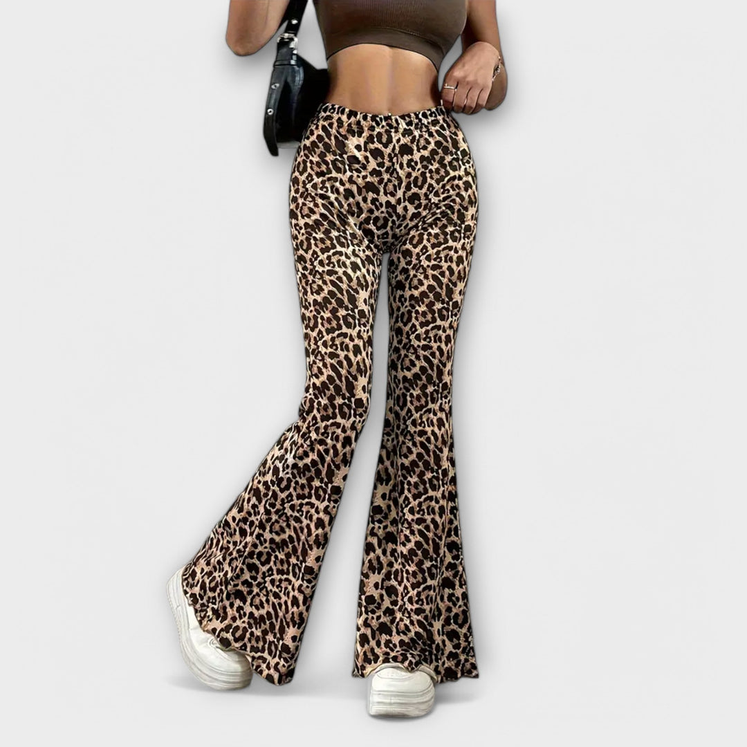 Calças Bootcut com Estampado de Leopardo