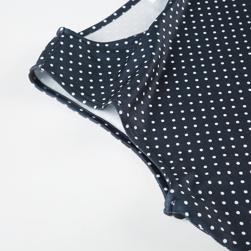 Vestido Mini de Bolinhas sem Mangas de Mulher com Cintura Ajustada