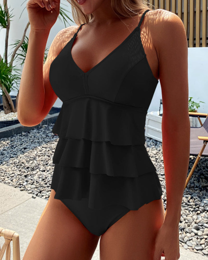 Teresa™ | Fato de Banho Liso com Folhos Elegantes