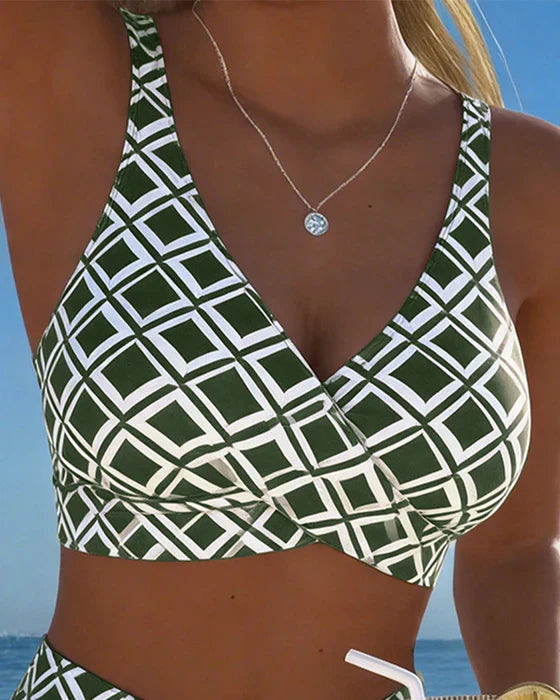 Bikini de Cintura Alta com Estampado Geométrico