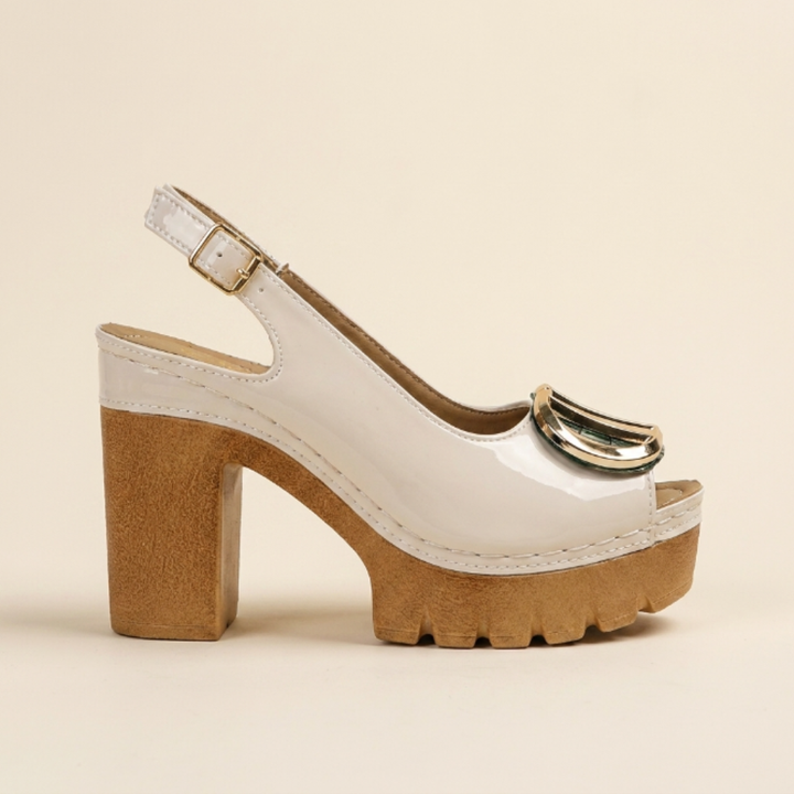 Eva - Sandálias Peep-Toe de Salto Largo com Fivela Metálica