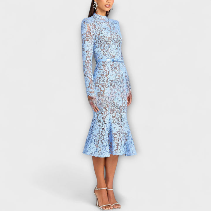 Freya - Vestido Midi Elegante de Renda Floral