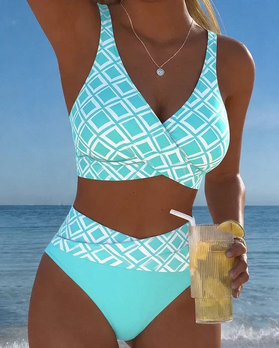 Bikini de Cintura Alta com Estampado Geométrico