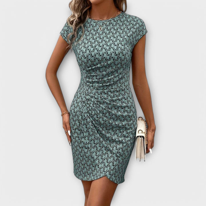 Emma - Vestido de Manga Curta com Corte Tulipa e Estampado Total