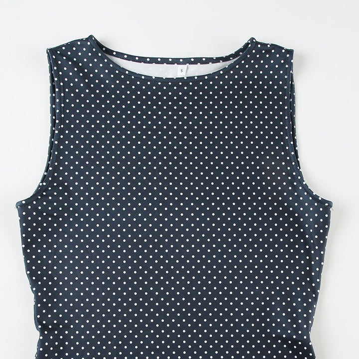 Vestido Mini de Bolinhas sem Mangas de Mulher com Cintura Ajustada
