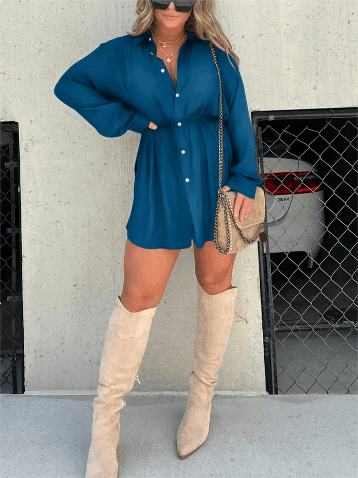 Vestido Camiseiro Preto Elegante de Mulher