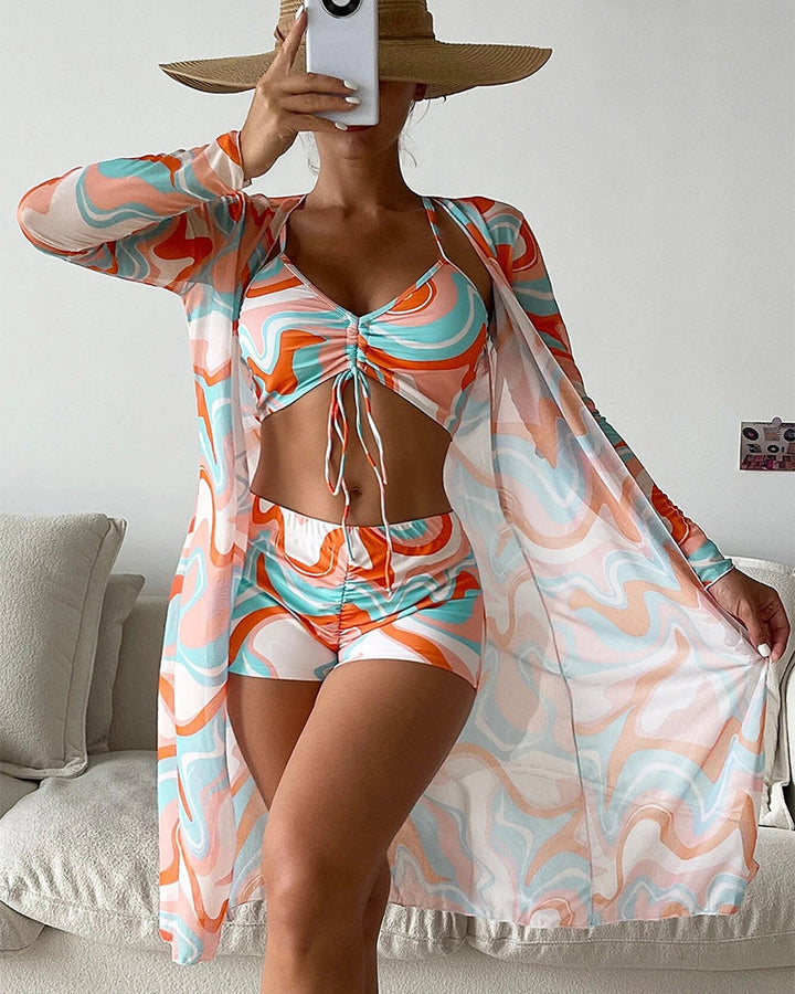Gabriela™ | Conjunto de Biquíni de 3 Peças com Estampado