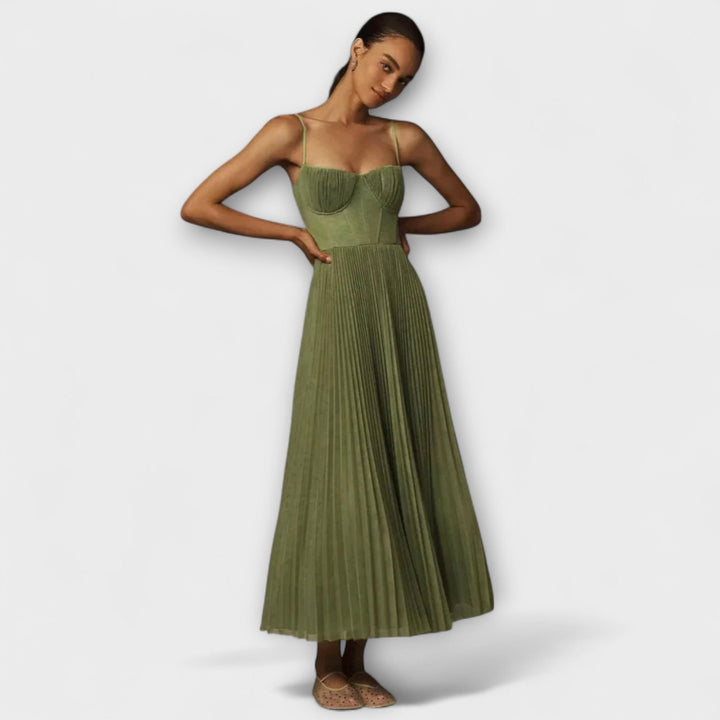 Marilyn - Vestido Midi com Bustier e Saia Franzida