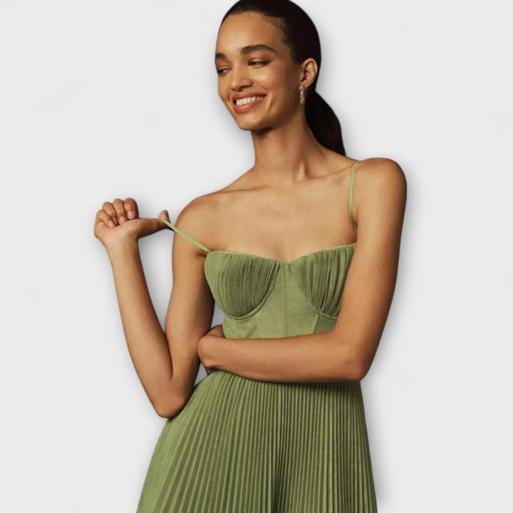 Marilyn - Vestido Midi com Bustier e Saia Franzida