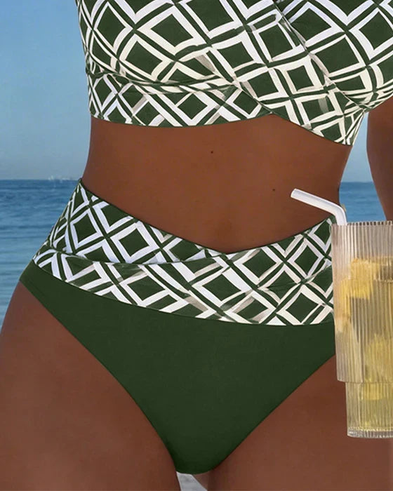 Bikini de Cintura Alta com Estampado Geométrico