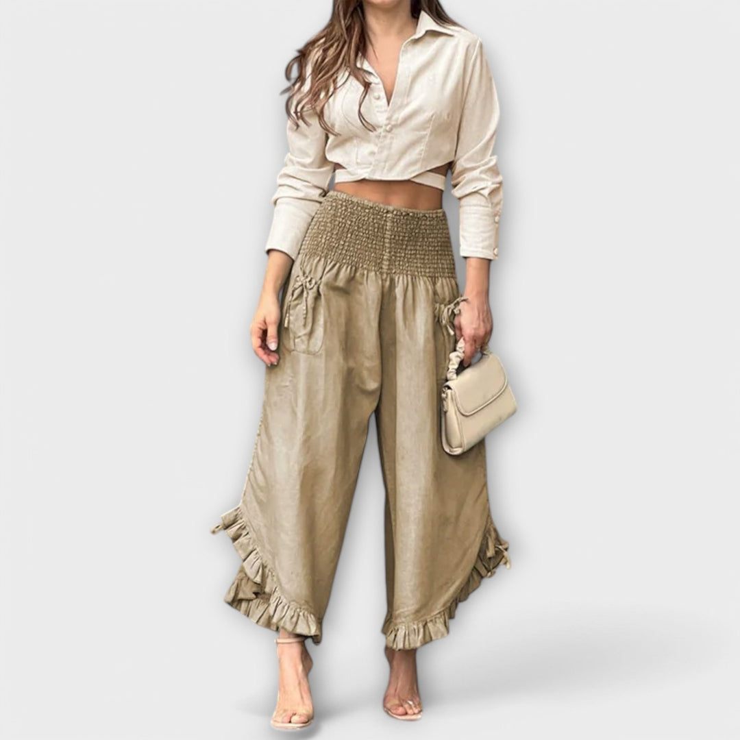 Jaya - Calças de Linho Largas com Pregas na Moda