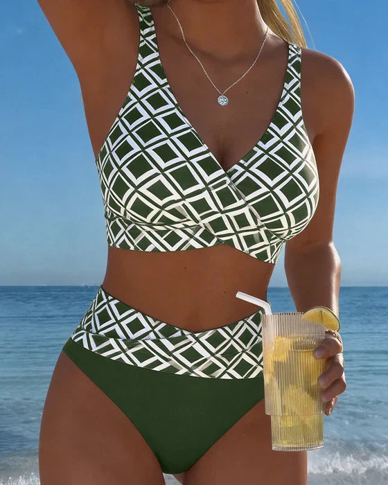Bikini de Cintura Alta com Estampado Geométrico