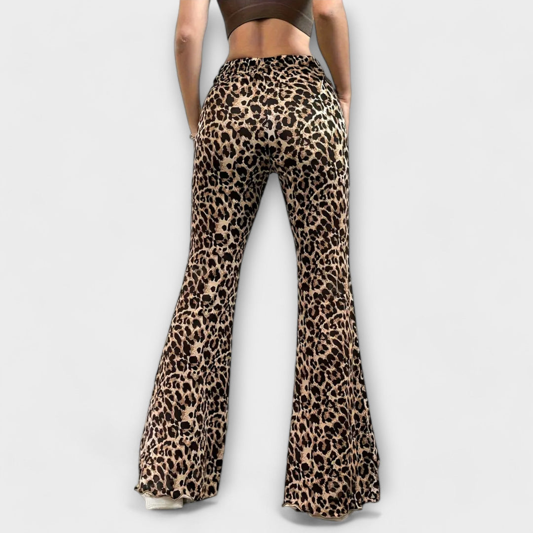 Calças Bootcut com Estampado de Leopardo