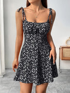 Vestido Mini de Mulher com Estampado Floral e Alças Anodadas
