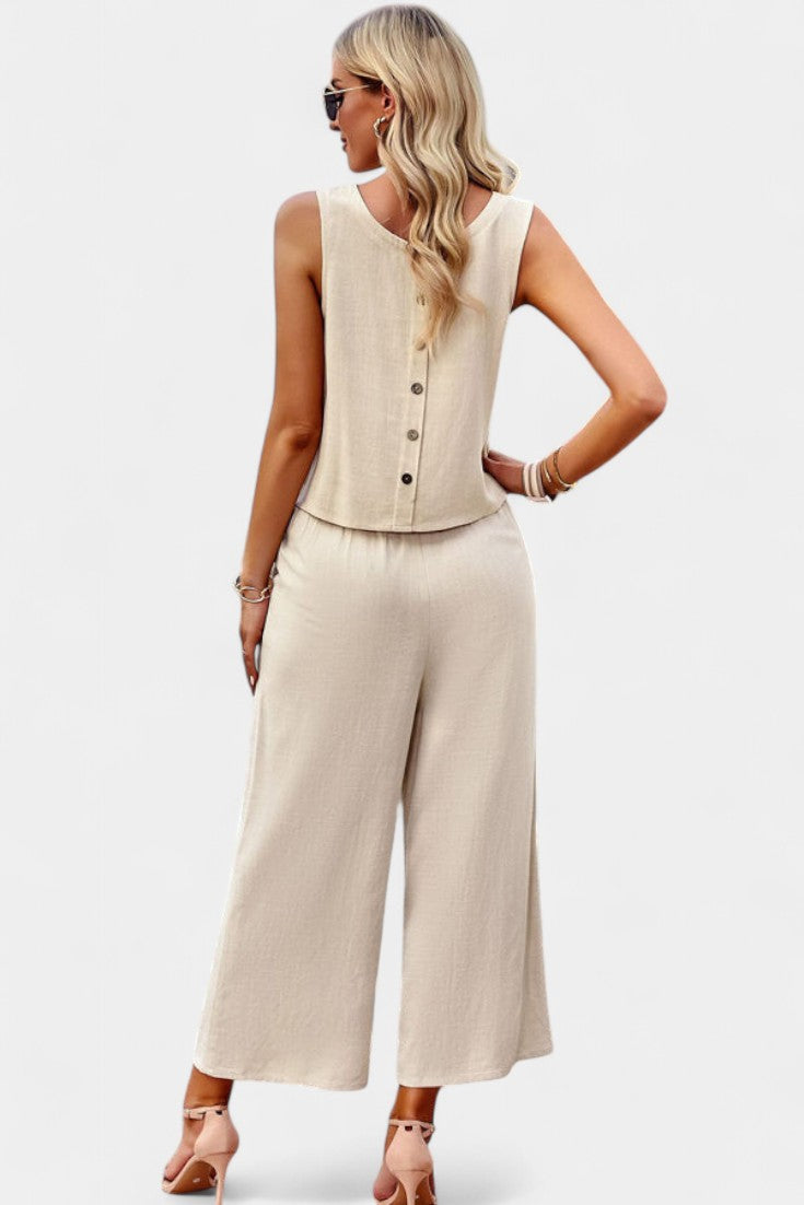 Lavinia Conjunto Boho de Top e Calções em Linho e Algodão