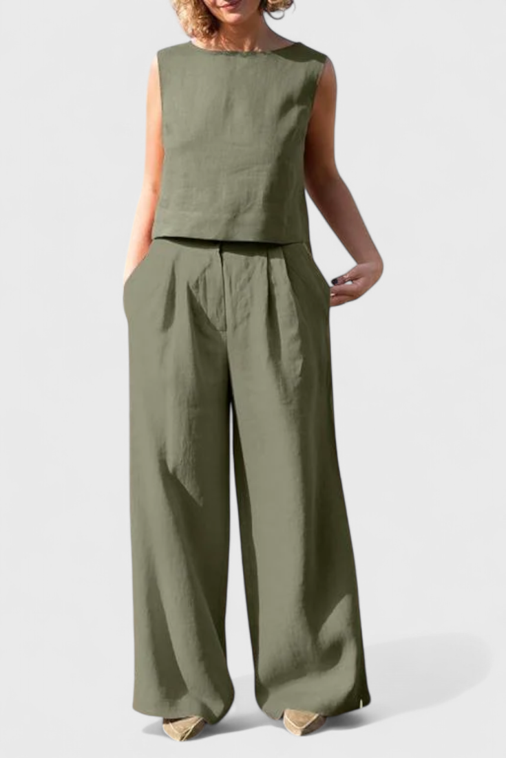 Yvanne Conjunto Vintage sem Mangas de Verão