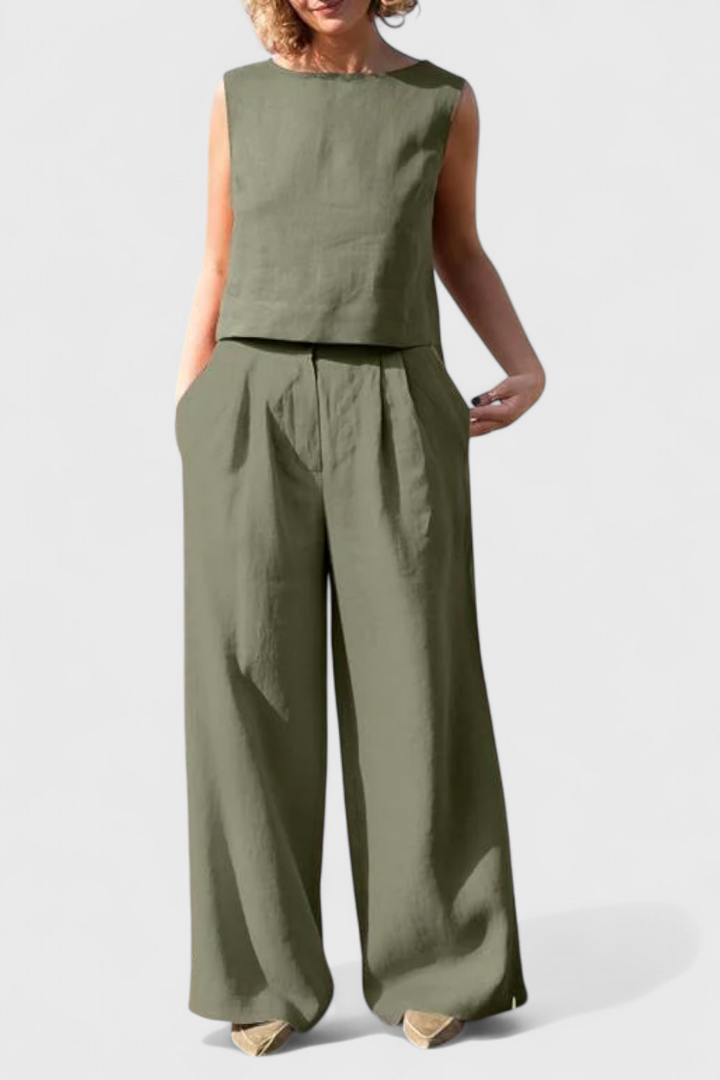 Yvanne Conjunto Vintage sem Mangas de Verão