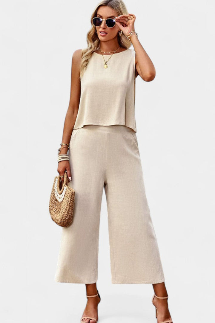 Lavinia Conjunto Boho de Top e Calções em Linho e Algodão