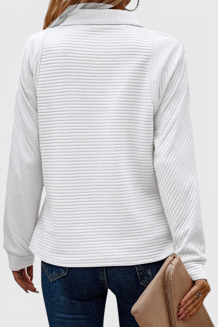 Helene - Camisola de Decote em V com Fecho e Manga Comprida
