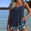Rocío™ | Tankini às Riscas com Calção de Praia de Duas Peças