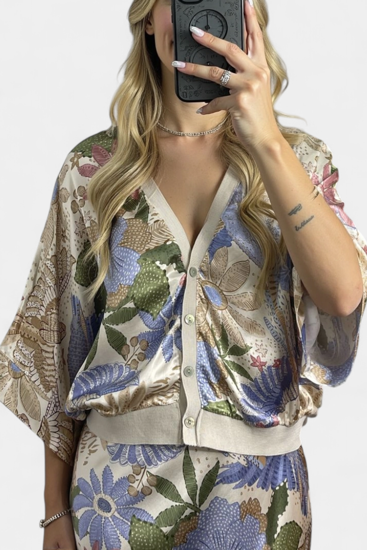 Shae Conjunto Suave de Blusa e Saia Sereia Floral