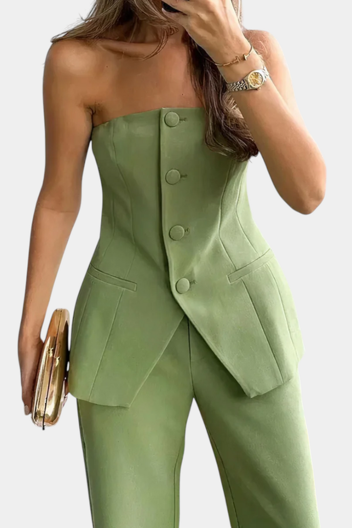 Ekaterina - Conjunto de Top Tubo e Calças de Perna Larga com Estilo Minimalista