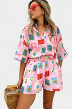 Mariluz Conjunto de Camisa e Shorts com Estampado Rosa