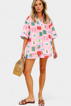 Mariluz Conjunto de Camisa e Shorts com Estampado Rosa
