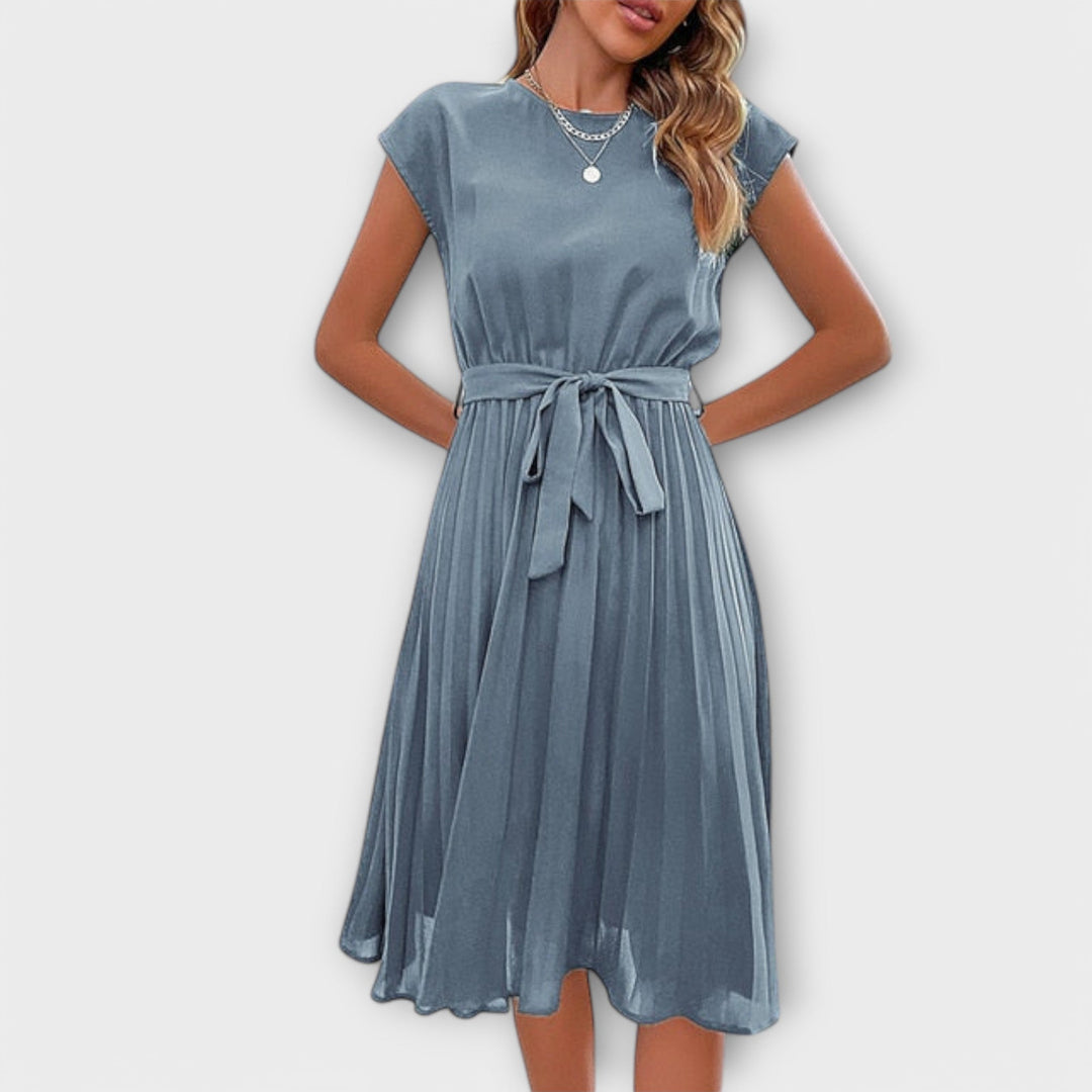 Claire - Vestido Midi Casual Plissado de Manga Curta