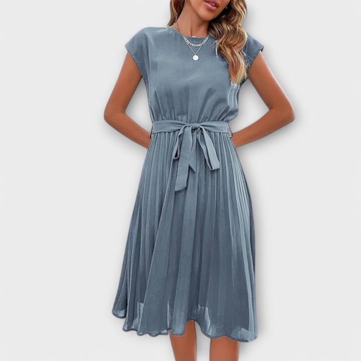 Claire - Vestido Midi Casual Plissado de Manga Curta