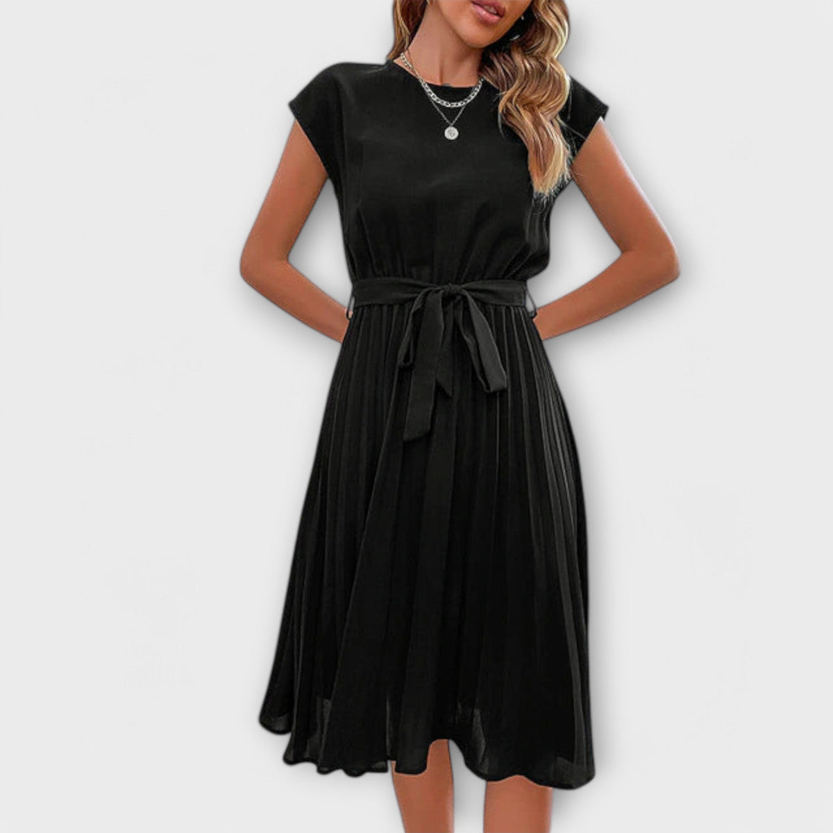 Claire - Vestido Midi Casual Plissado de Manga Curta