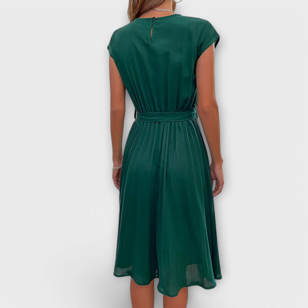 Claire - Vestido Midi Casual Plissado de Manga Curta