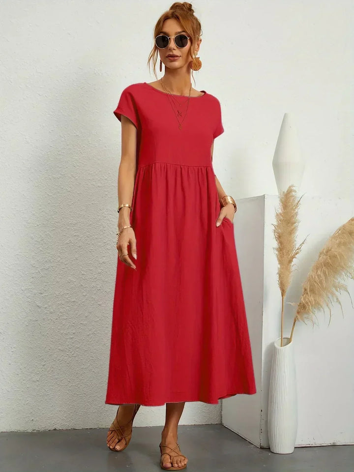 Gabriela™ | Vestido Midi Fluido de Elegância Atemporal