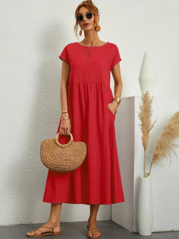 Gabriela™ | Vestido Midi Fluido de Elegância Atemporal
