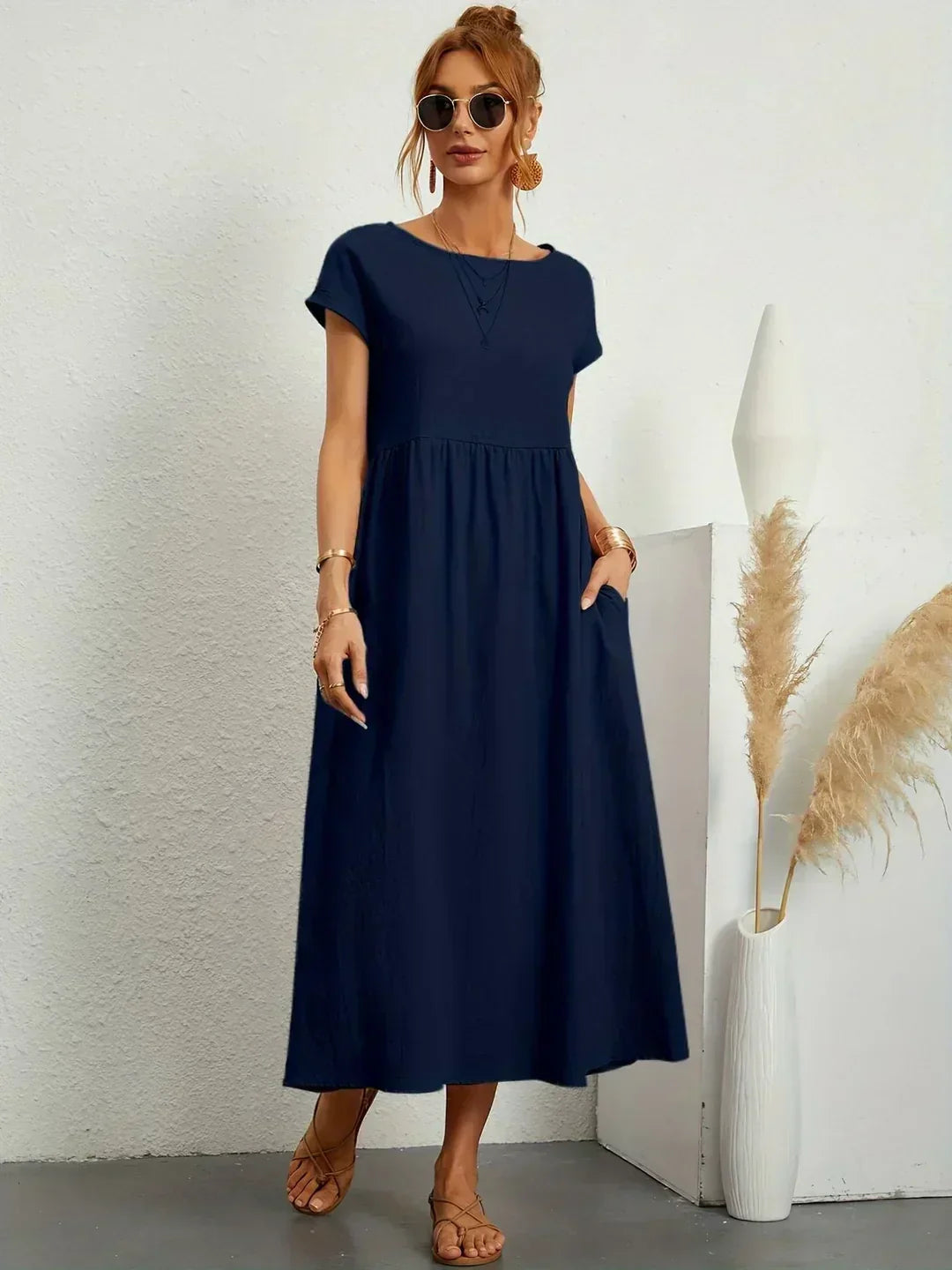 Gabriela™ | Vestido Midi Fluido de Elegância Atemporal
