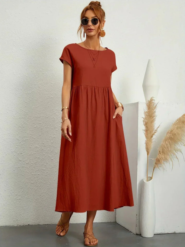 Gabriela™ | Vestido Midi Fluido de Elegância Atemporal