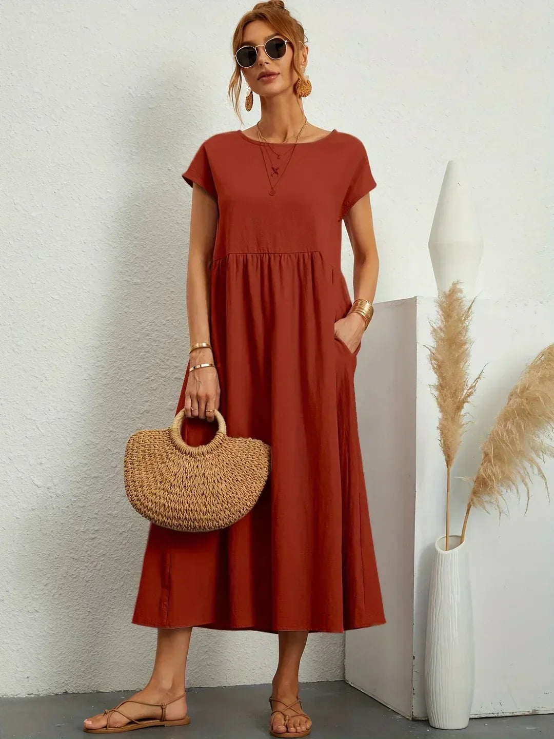 Gabriela™ | Vestido Midi Fluido de Elegância Atemporal