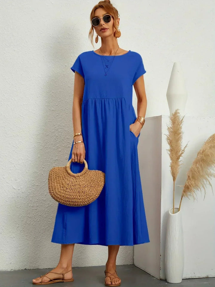 Gabriela™ | Vestido Midi Fluido de Elegância Atemporal