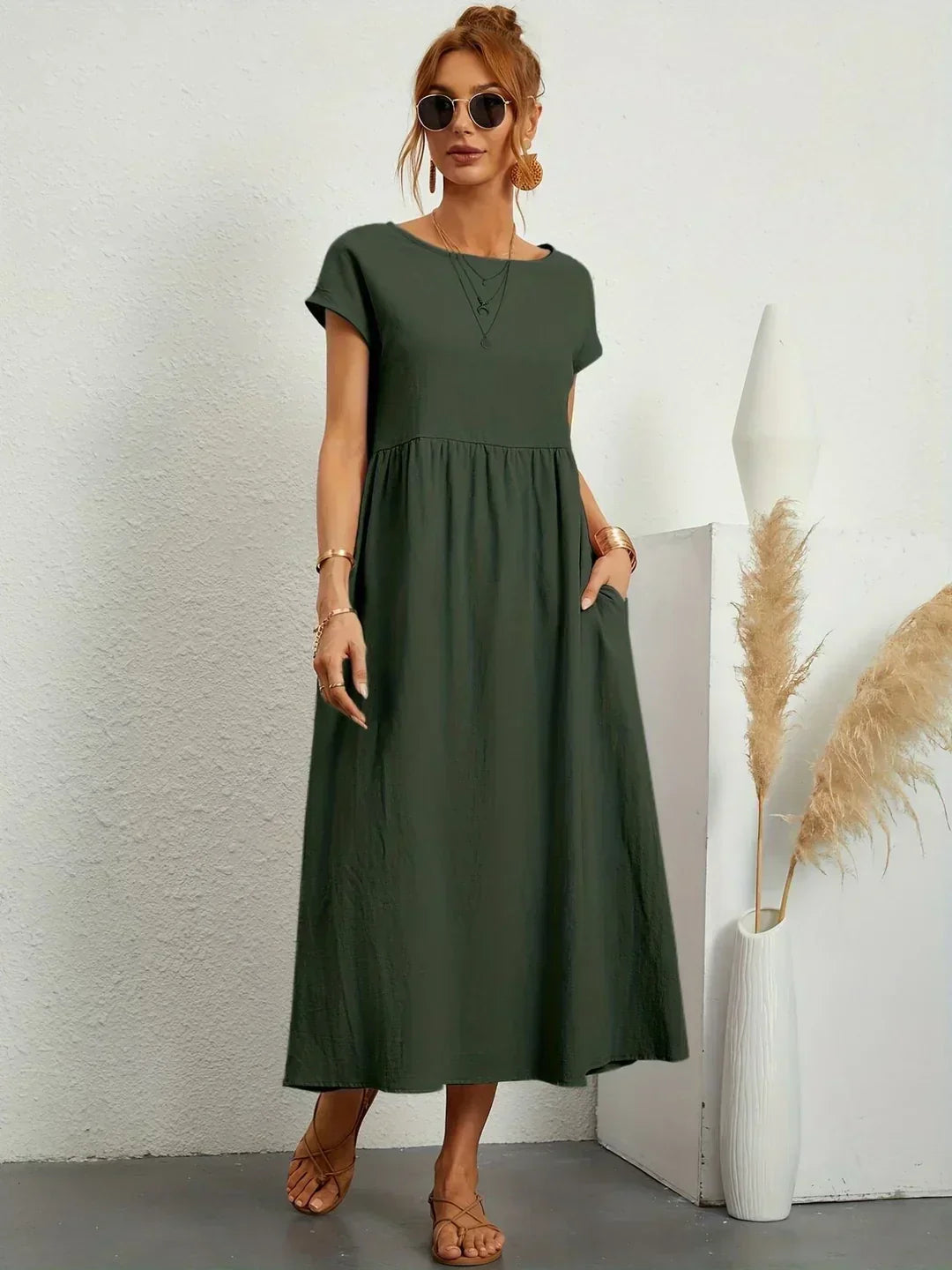 Gabriela™ | Vestido Midi Fluido de Elegância Atemporal