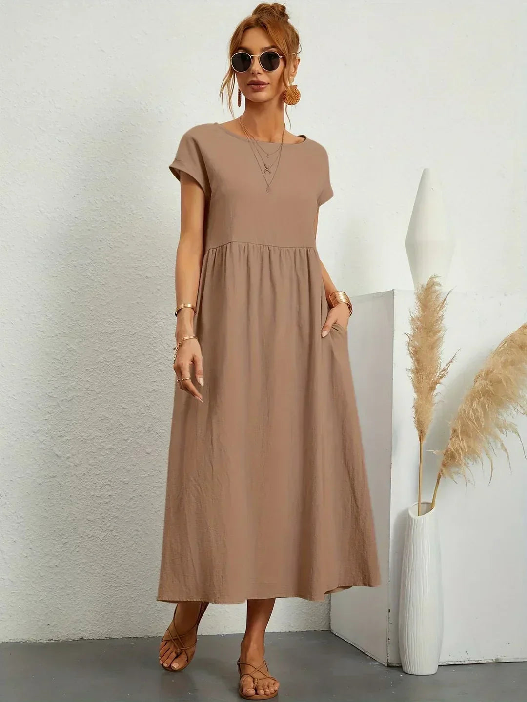 Gabriela™ | Vestido Midi Fluido de Elegância Atemporal