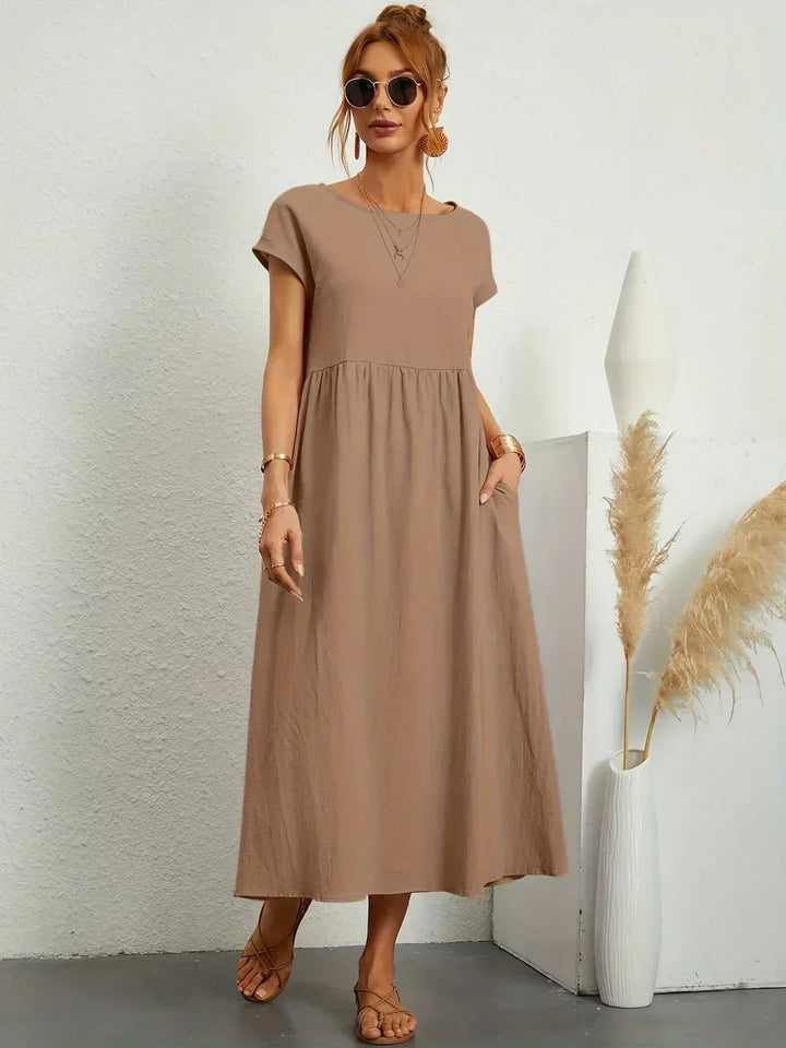Gabriela™ | Vestido Midi Fluido de Elegância Atemporal